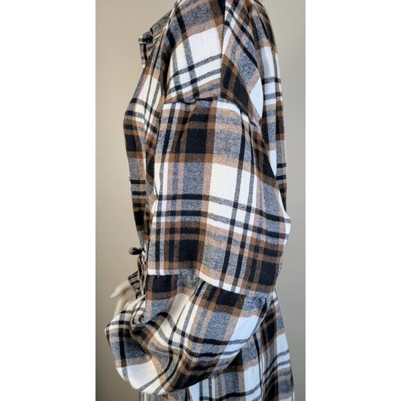 New Blooming Jelly Shirt Dress XL Brown Plaid Stretch Flannel Cowgirl Western - Picture 6 of 9